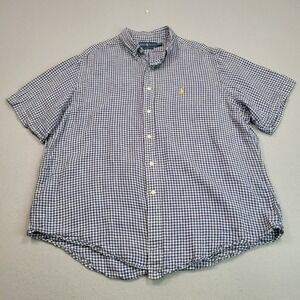 Ralph Lauren Classic Fit XXL Gingham Button Down Shirt Blue White Short‎ Sleeve